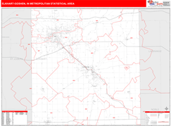 Elkhart-Goshen Metro Area Digital Map Red Line Style